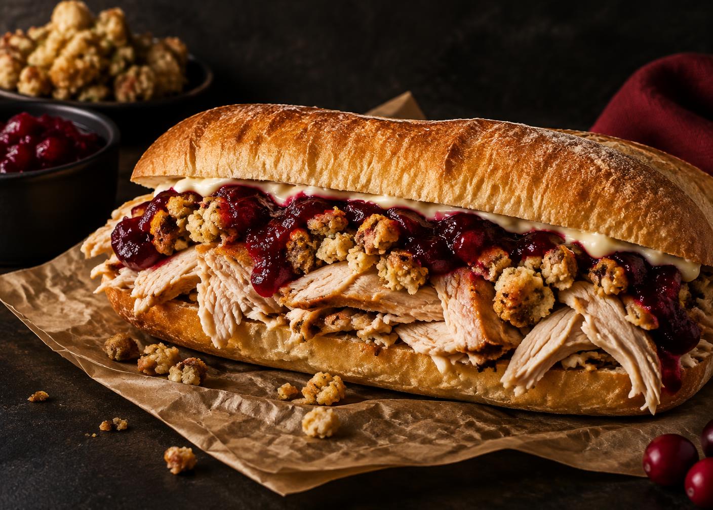 Turkey, cranberry and stuffing sandwich